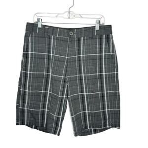 O’NEILL / gray white plaid flat front chino shorts / 34